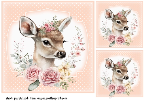 3 Floral fawn card front/toppers(n)
