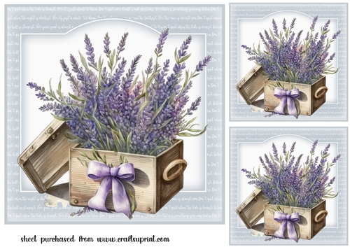 3 Wooden box of lavender card fronts/toppers 2