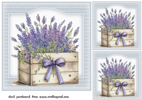3 Wooden box of lavender card fronts/toppers 3