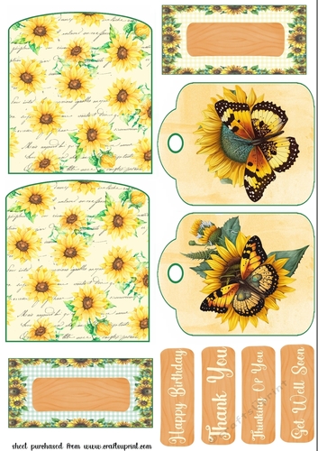 2 Yellow sunflower butterfly pocket tag toppers 1
