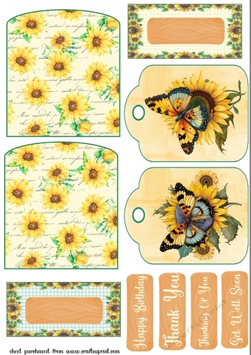 2 Yellow sunflower butterfly pocket tag toppers 2
