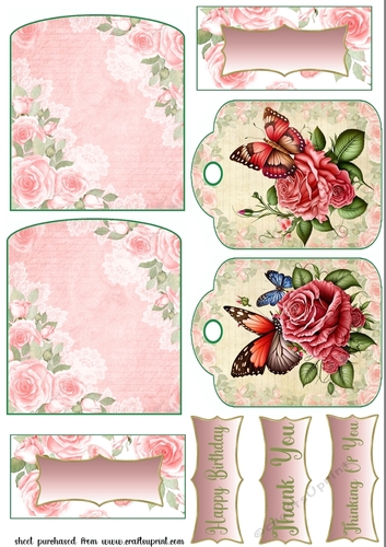 2 Pink butterfly rose pocket tag toppers 1