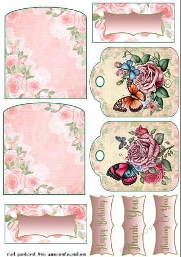 2 Pink butterfly rose pocket tag toppers 2