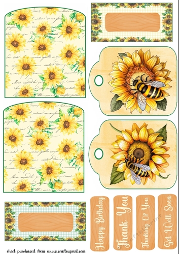 2 Sunflower bee pocket tag toppers 1