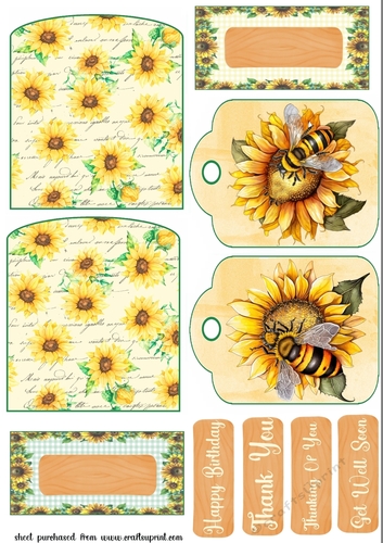 2 Sunflower bee pocket tag toppers 2
