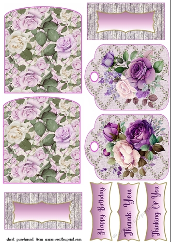 2 Purple roses pocket tag toppers