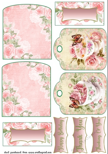 2 Floral butterfly tea cup pocket tag toppers 1