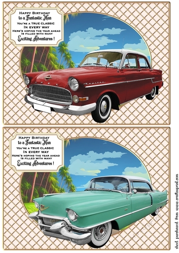 2 Classic cars in the sun card fronts/toppers 1
