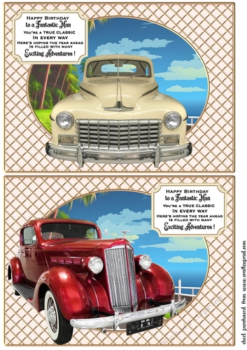 2 Classic cars in the sun card fronts/toppers 2