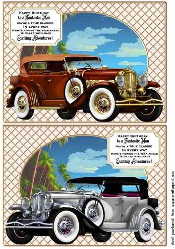 2 Classic cars in the sun card fronts/toppers 3