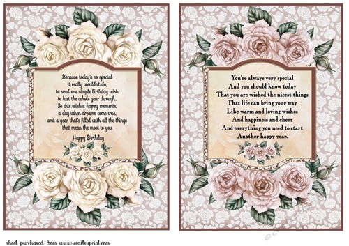 2 Rose Birthday sentiment card fronts/toppers