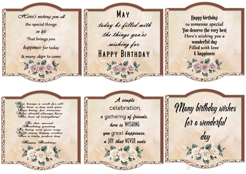 6 Rose Birthday sentiment toppers