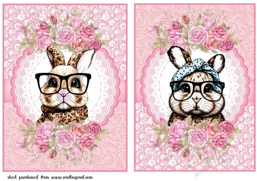 2 Pink cute bunny card fronts 1