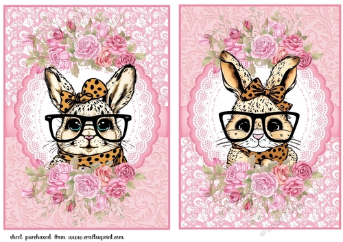 2 Pink cute bunny card fronts 2
