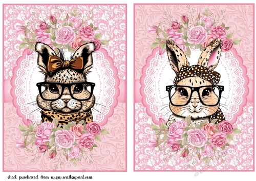 2 Pink cute bunny card fronts 3