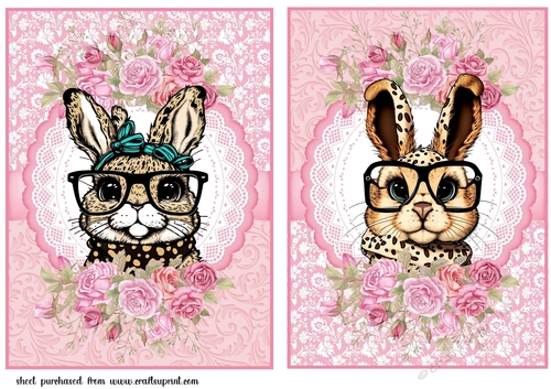 2 Pink cute bunny card fronts 4