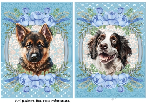 2 Blue floral pup card fronts/toppers 1
