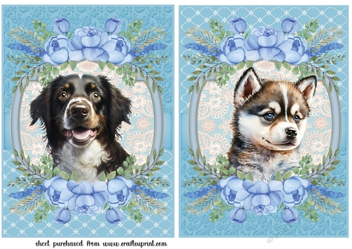 2 Blue floral pup card fronts/toppers 2