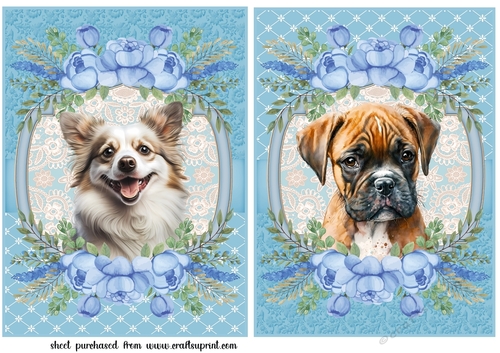 2 Blue floral pup card fronts/toppers 3