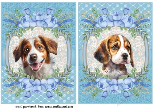2 Blue floral pup card fronts/toppers 4