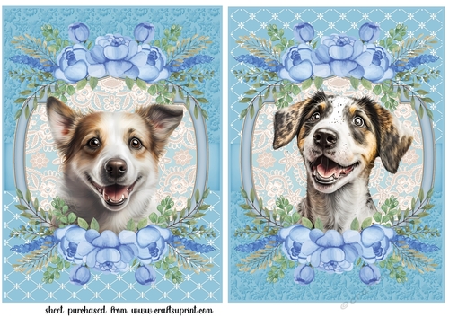 2 Blue floral pup card fronts/toppers 5