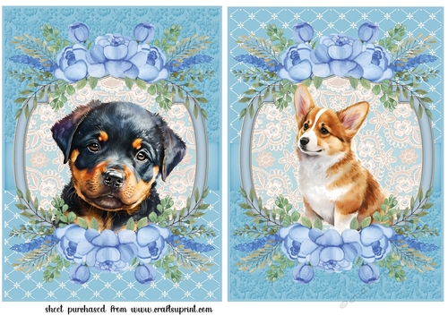 2 Blue floral pup card fronts/toppers 6