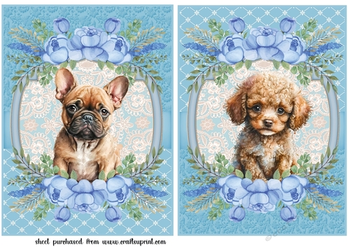 2 Blue floral pup card fronts/toppers 7