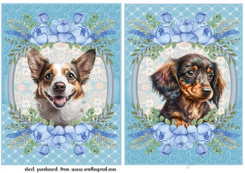 2 Blue floral pup card fronts/toppers 8