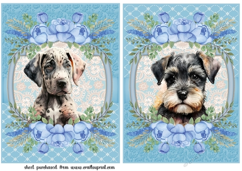 2 Blue floral pup card fronts/toppers 9
