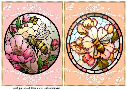 2 Floral bee stained glass card fronts/toppers