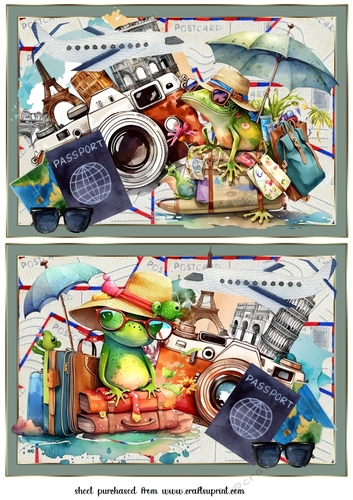 2 Froggies trip across the pond card fronts/toppers 1