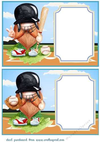 2 Base ball gnome card fronts/toppers