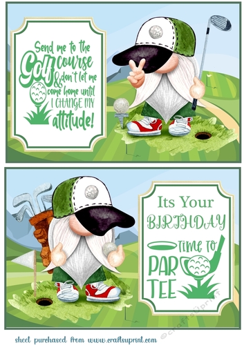 2 Golfer gnome card fronts/toppers 1