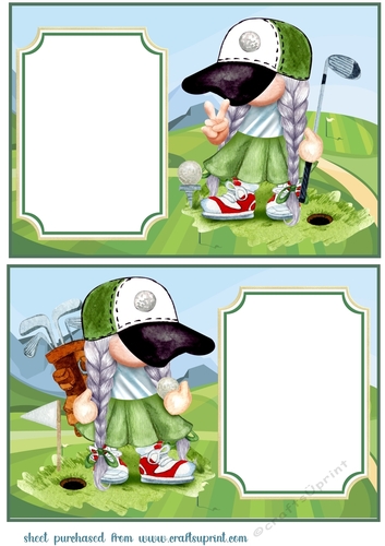 2 Female golfer gnome card fronts/toppers 2
