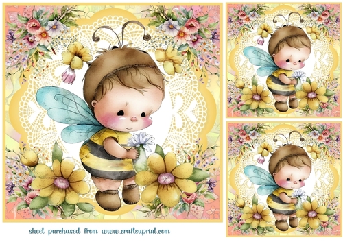 3 Baby bee card fronts/toppers 5