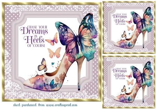 3 Chase your dreams butterfly shoe card fronts/toppers 1
