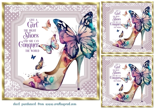3 Chase your dreams butterfly shoe card fronts/toppers 2