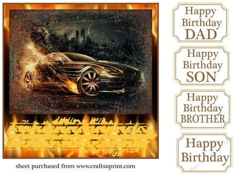 This cars on fire Birthday card front 1
