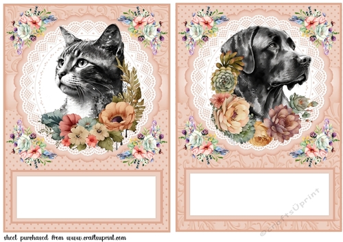 Cat and dog floral card fronts 2 (without sentiment)
