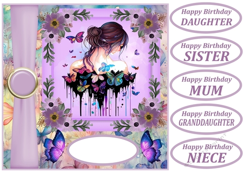Butterfly girl Birthday card front 1