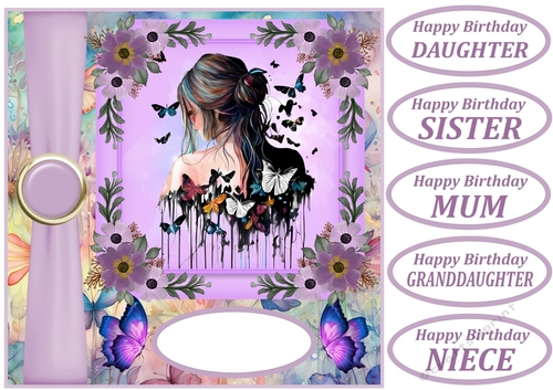 Butterfly girl Birthday card front 2
