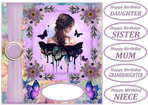 Butterfly girl Birthday card front 3