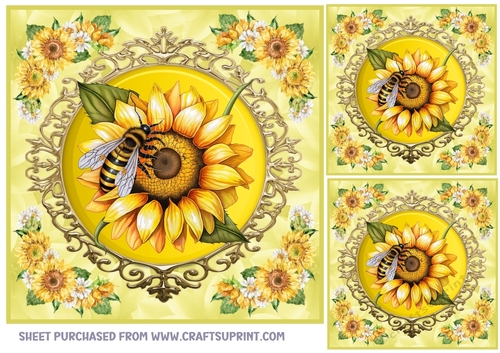 3 Sunflower bee card front/toppers 1