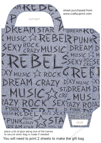 Blue denim word art gift bag 1