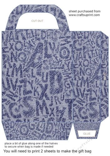 Blue denim word art gift bag 10