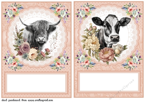 2 Floral cow card fronts