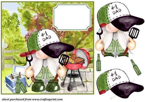 BBQ Dad Birthday/Fathers Day gnome card front 1