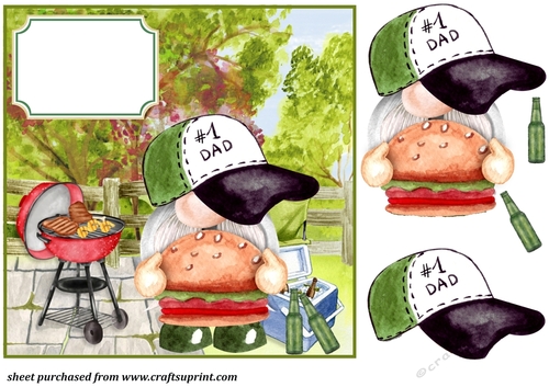 BBQ Dad Birthday/Fathers Day gnome card front 2
