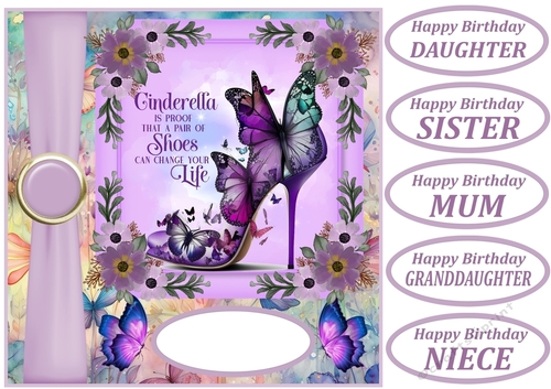 Purple butterfly shoe card front 3