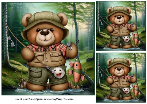 3 Fishing bear card fronts/toppers 1